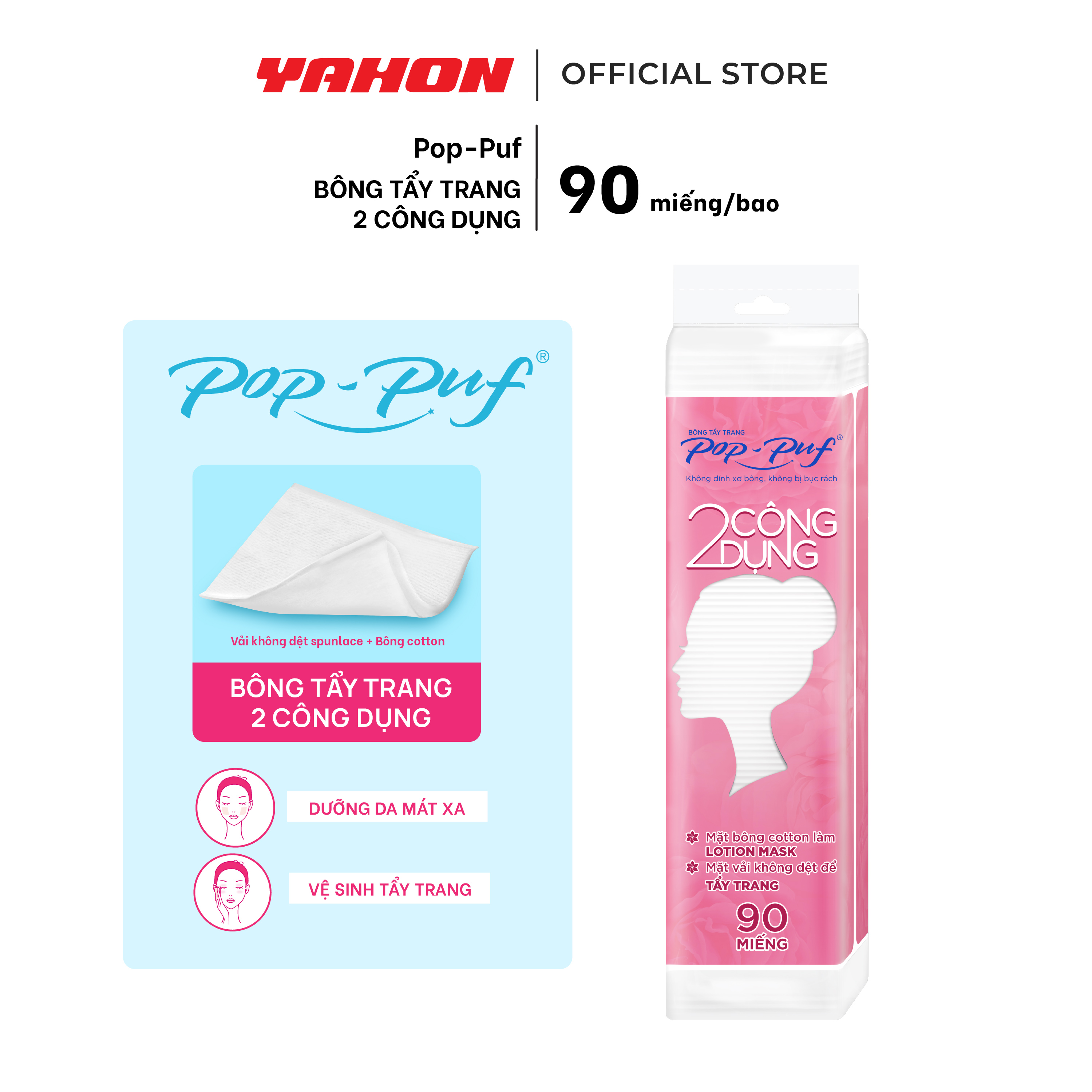 Bông Tẩy Trang 2 Công Dụng POP-PUF Bao Zipper, 90 Miếng/Bao