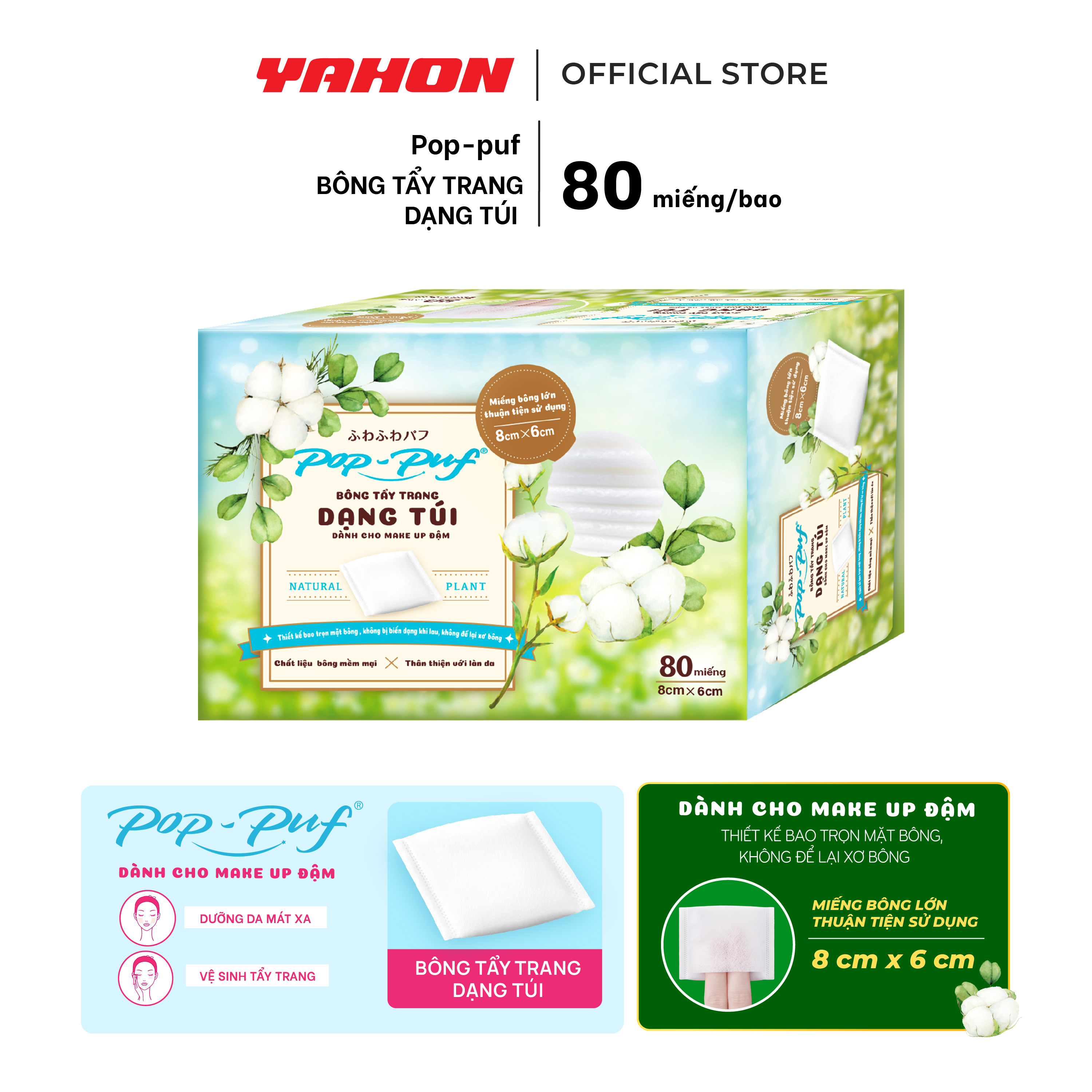 Hộp Bông tẩy trang dạng túi POP-PUF, 80 Miếng/Hộp