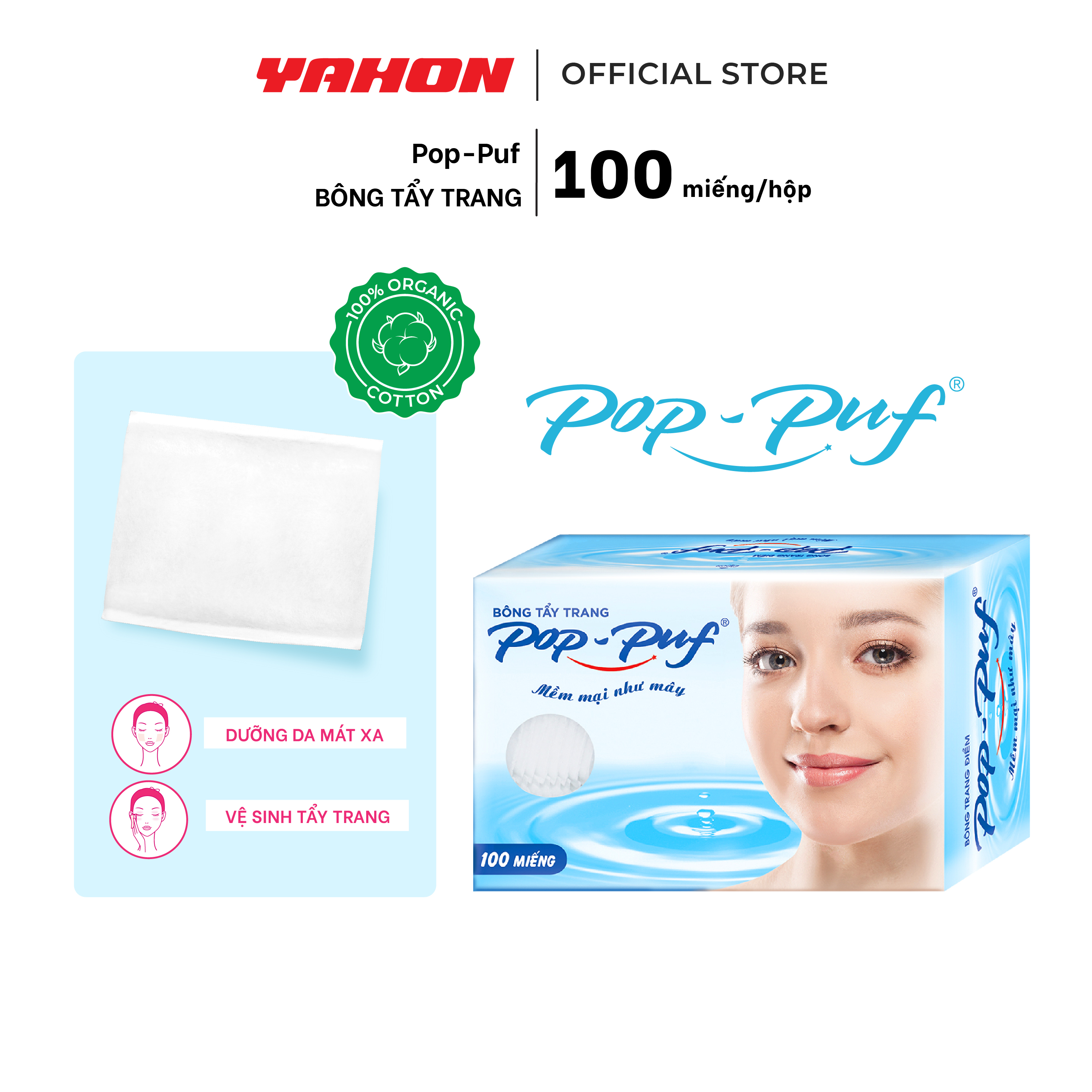 Hộp Bông Tẩy Trang Ép Biên POP-PUF, 100 Miếng/Hộp