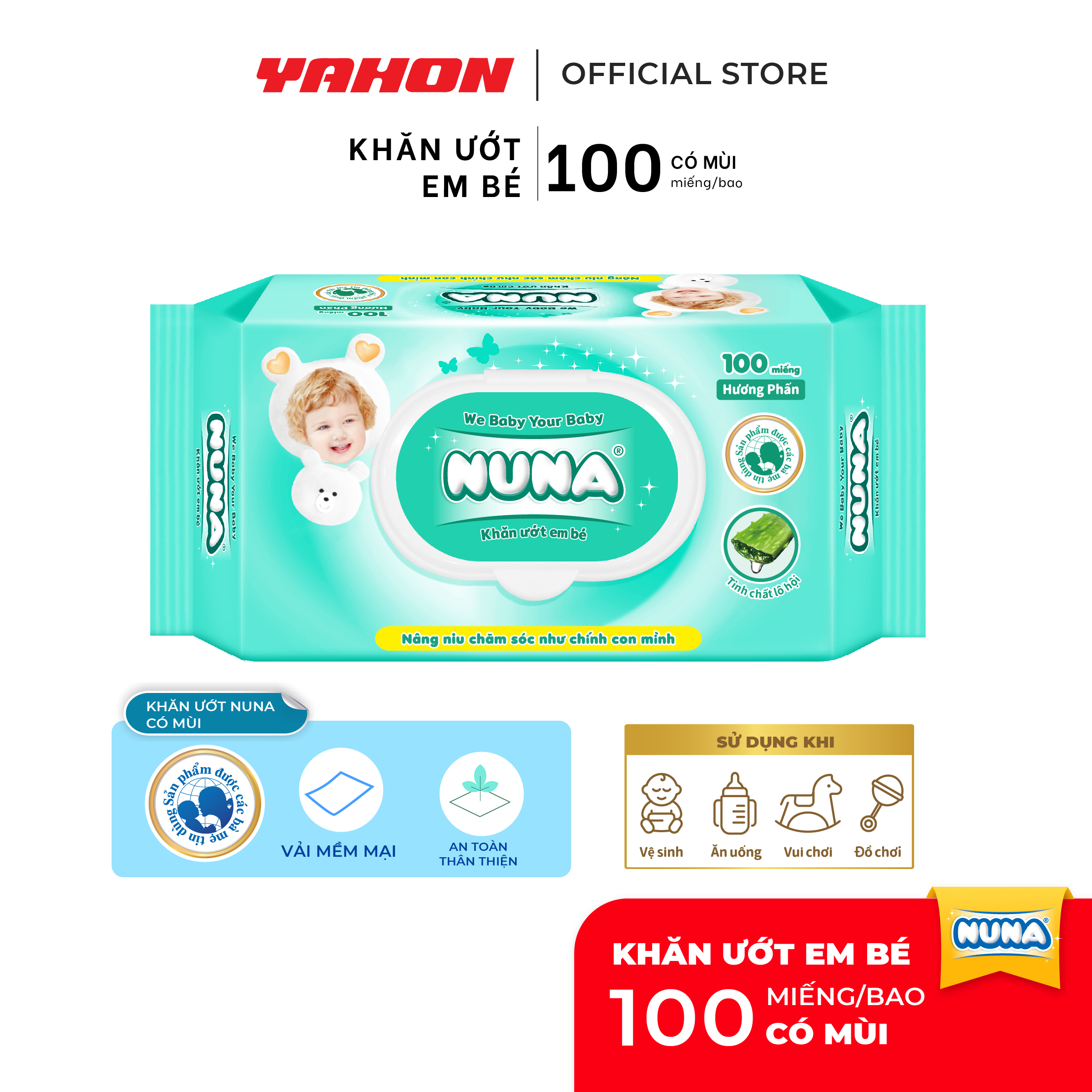 Bao Khăn Ướt Em Bé NUNA Hương Phấn, 100 miếng/Bao