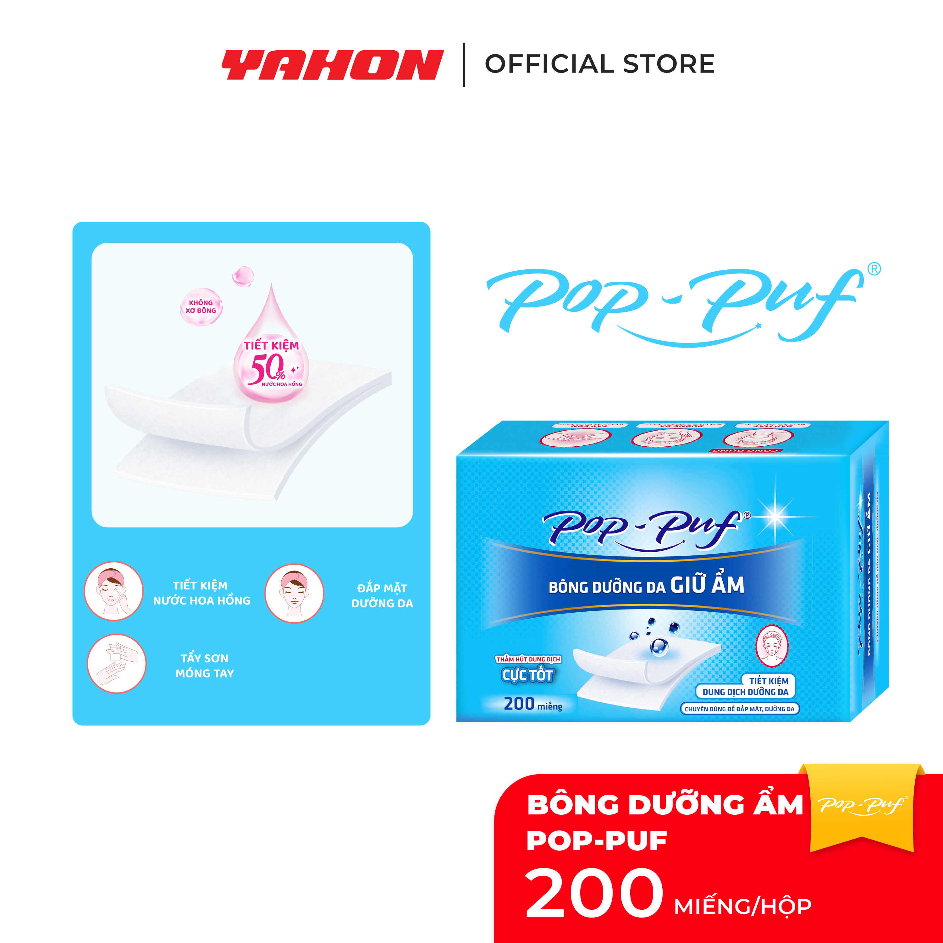 Hộp Bông Dưỡng Da Giữ Ẩm POP-PUF Airlaid, 200 Miếng/Hộp