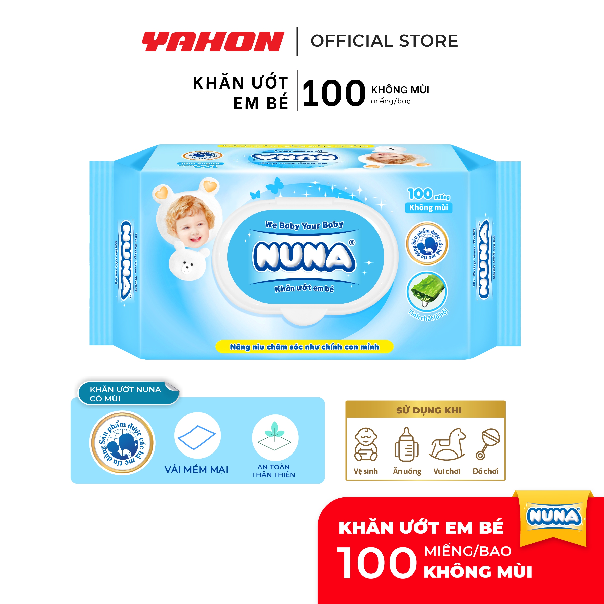 Bao Khăn Ướt Em Bé NUNA Không Mùi, 100 Miếng/Bao