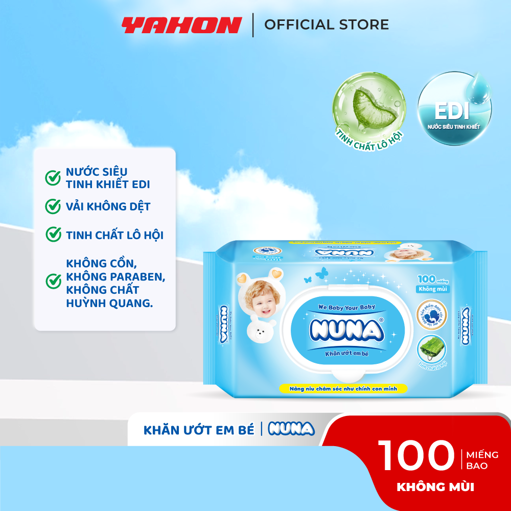 Bao Khăn Ướt Em Bé NUNA Không Mùi, 100 Miếng/Bao