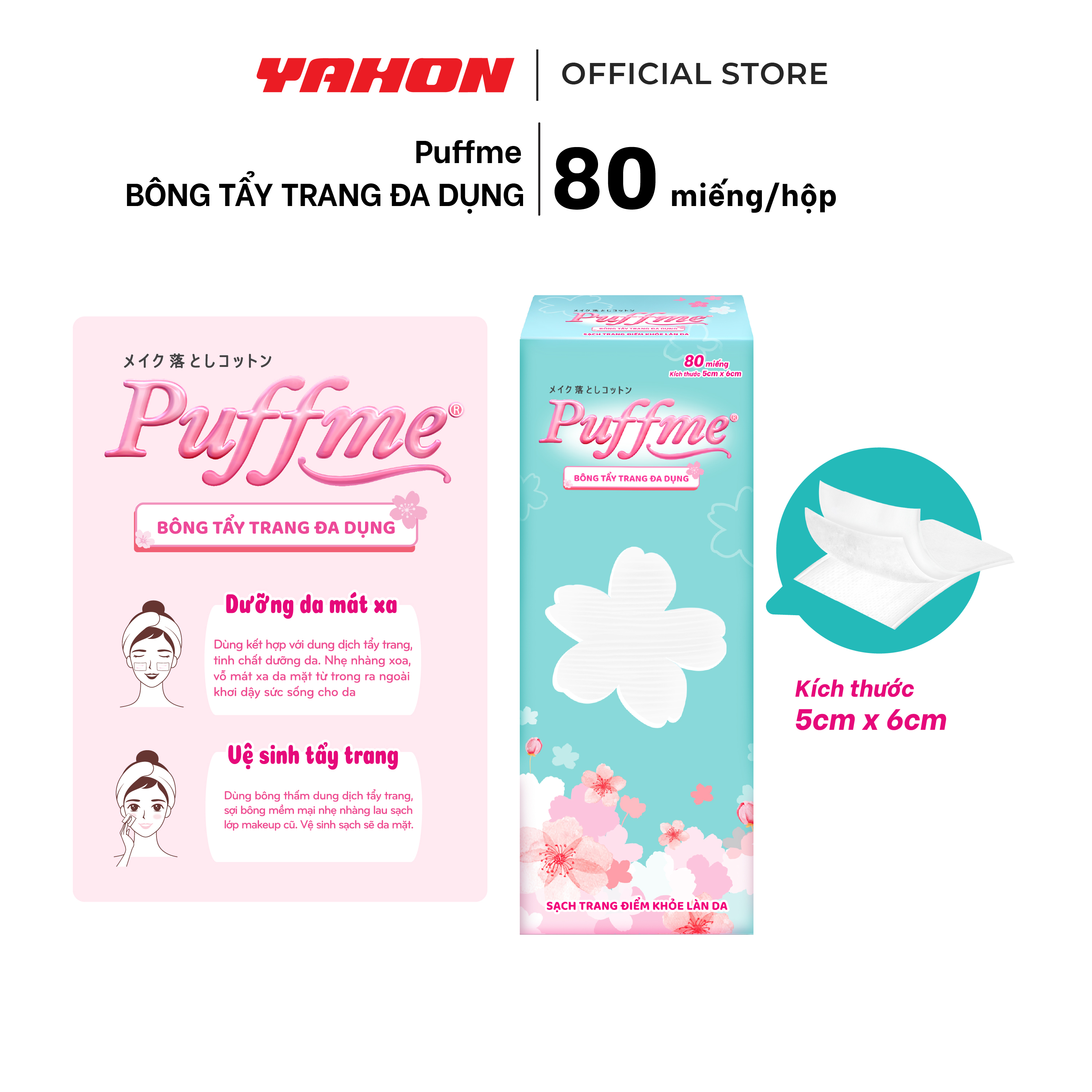 Hộp Bông Tẩy Trang Đa Dụng PUFFME, 80 Miếng/Hộp