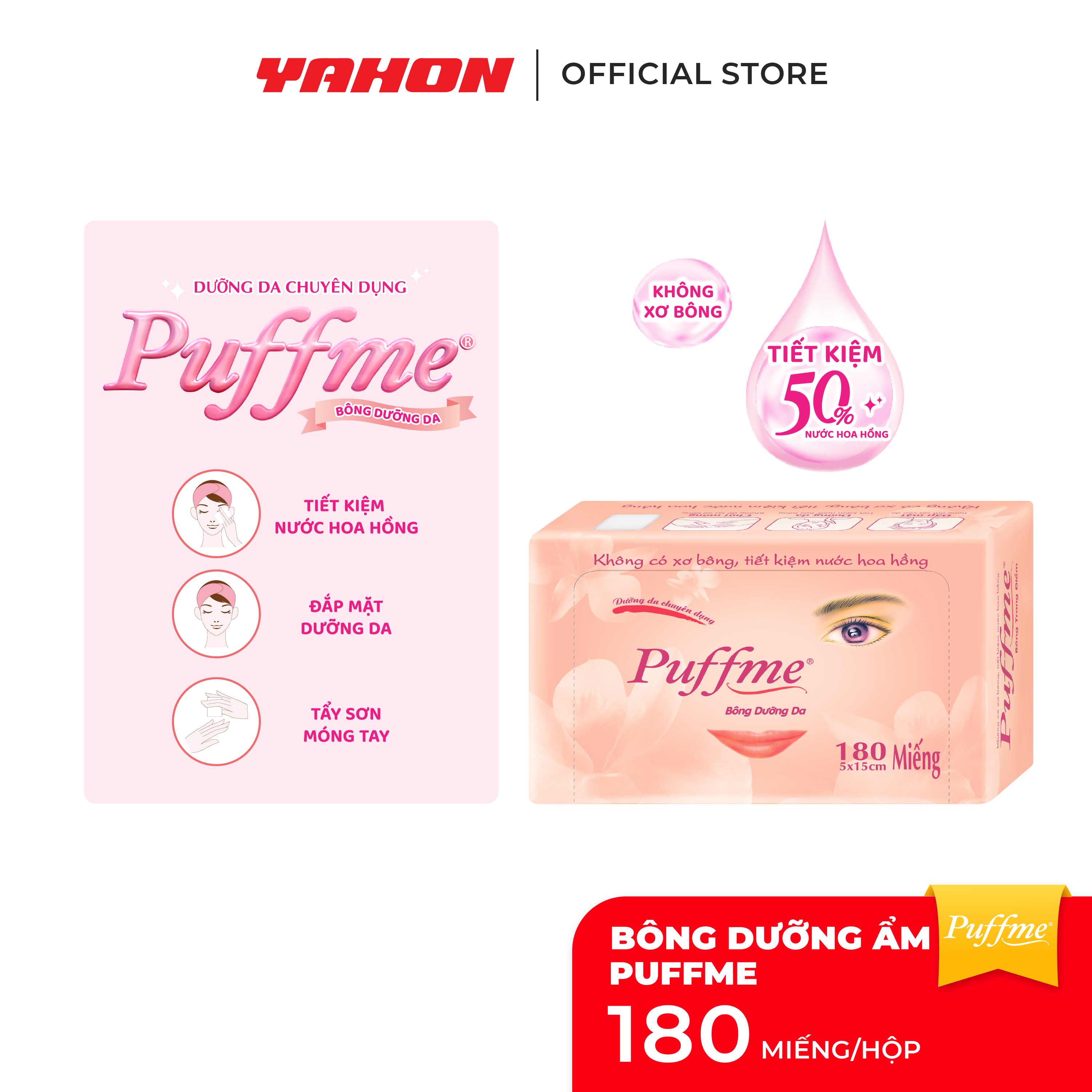 Hộp Bông Dưỡng Da Giữ Ẩm PUFFME Airlaid, 180 Miếng/Hộp