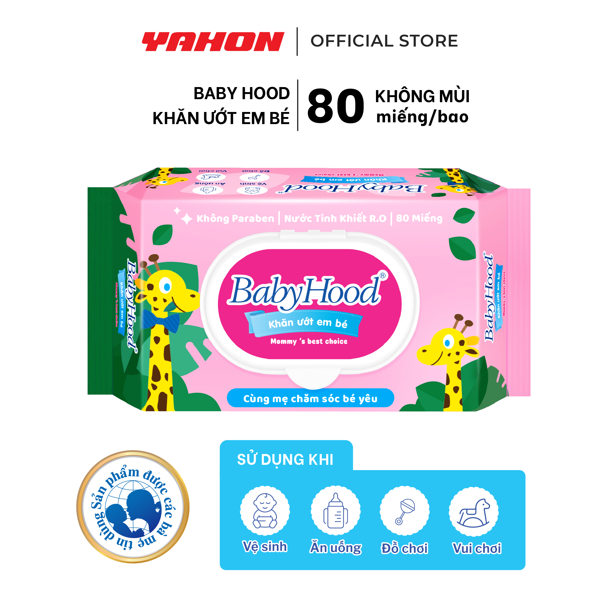 Bao Khăn Ướt Em Bé BABYHOOD Không Mùi, 80 Miếng/Bao