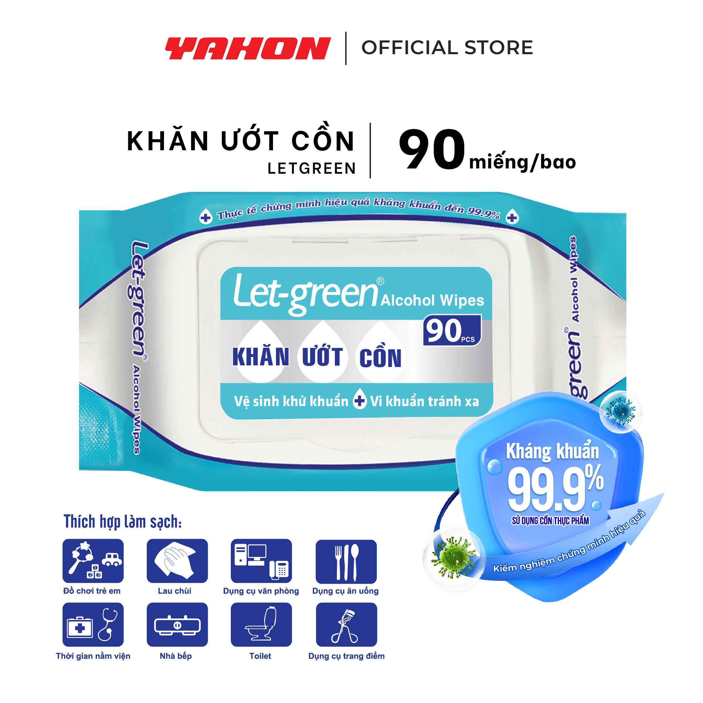 Khăn Ướt Cồn Let-Green, 90 Miếng/Bao
