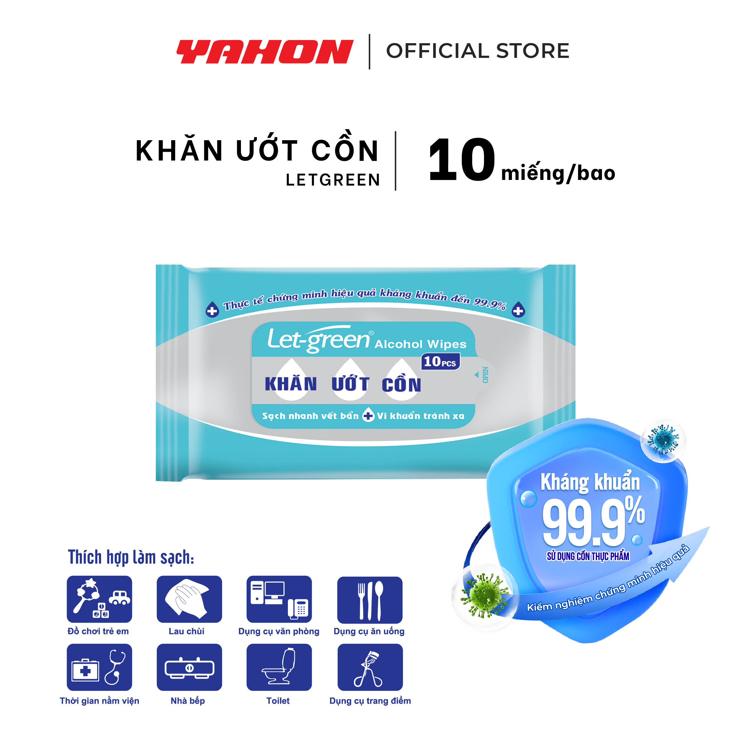Combo 3 Gói Khăn Ướt Cồn LET-GREEN, 10 Miếng/Bao