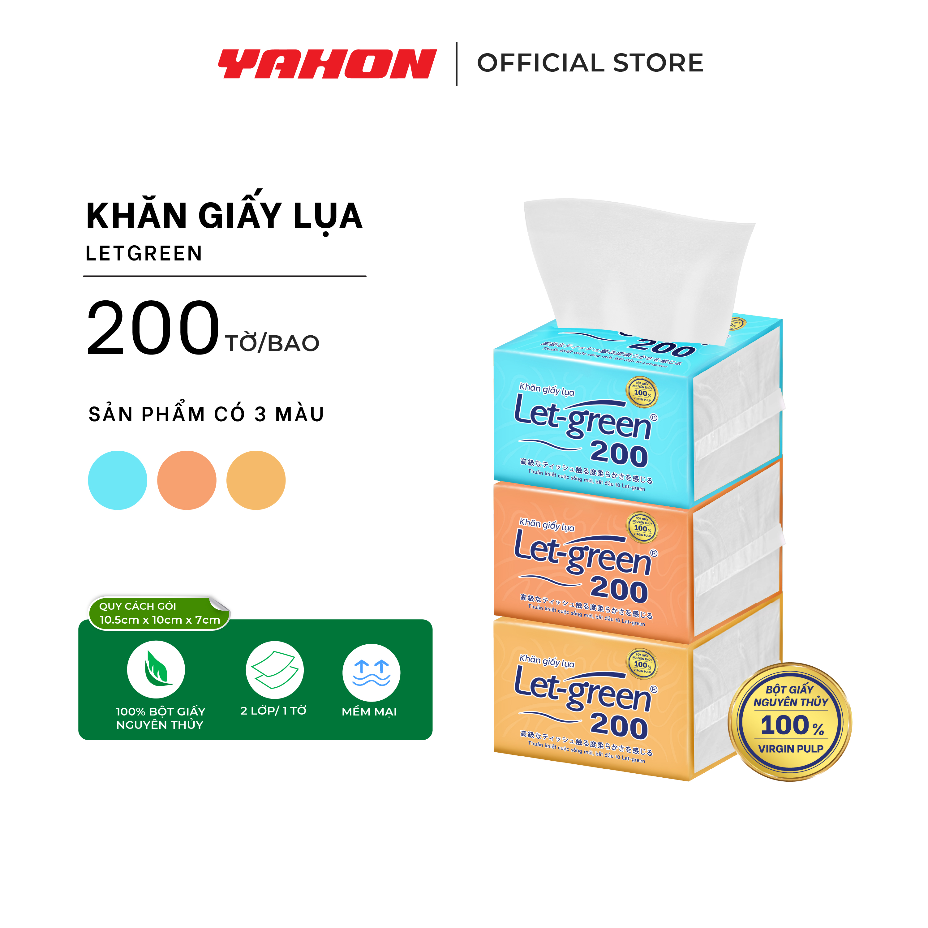 Combo 3 Khăn Giấy Lụa LET-GREEN, 200 tờ/bao