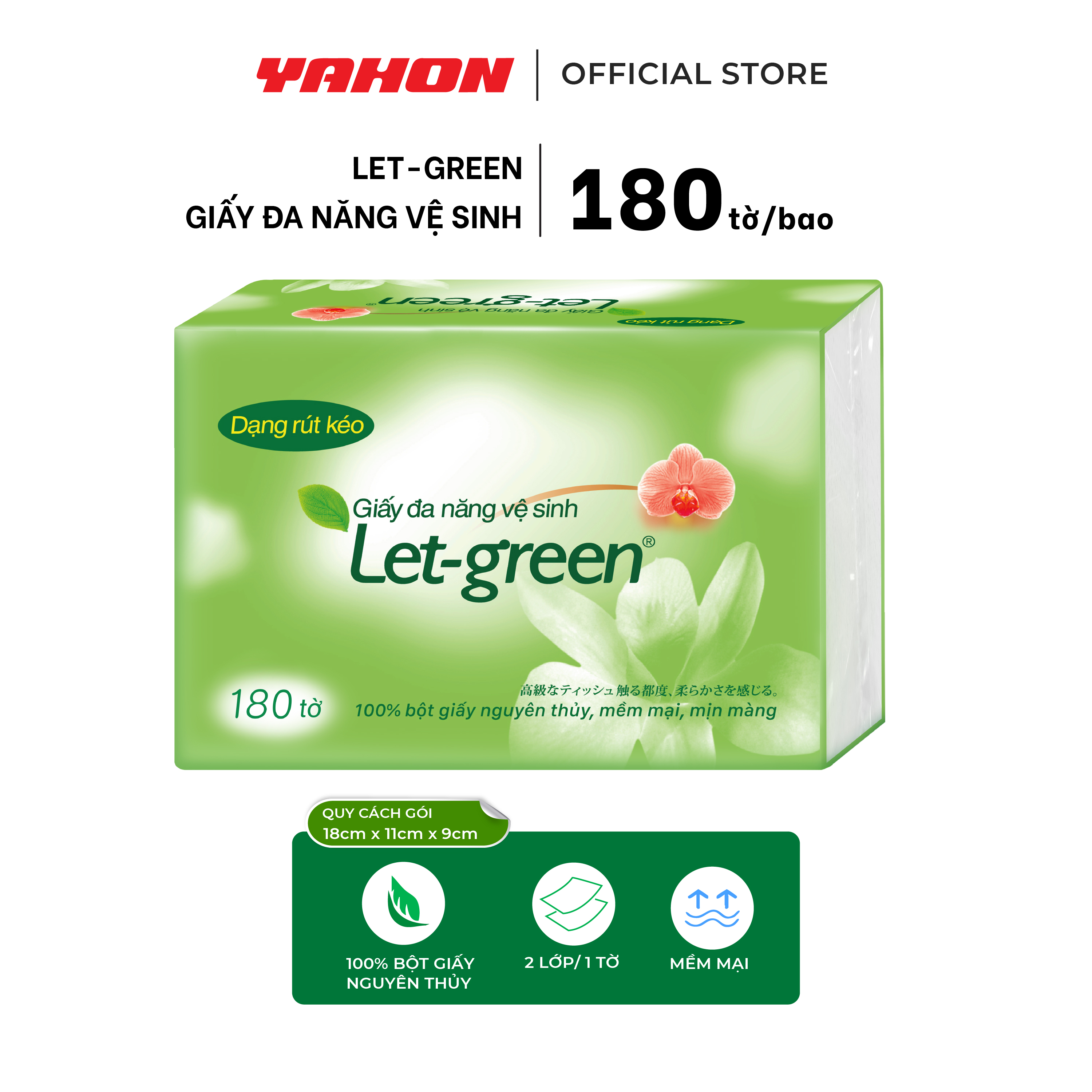 Giấy Đa Năng Vệ Sinh LET-GREEN 18*21cm, 180 Tờ/Bao