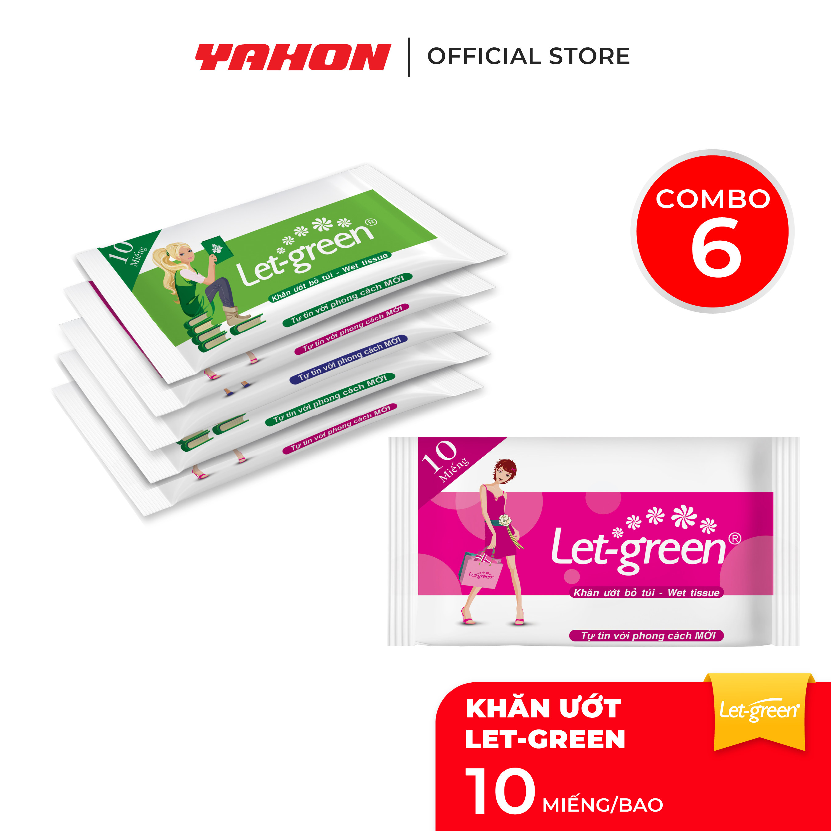 Combo 6 Gói Khăn Ướt Bỏ Túi LET-GREEN, 10 Miếng/Gói