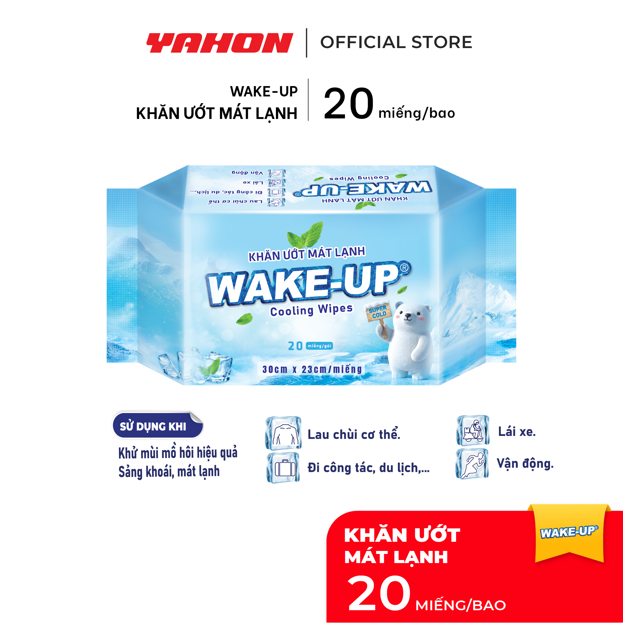Bao Khăn Ướt Lau Cơ Thể Wake-up, 20 Miếng