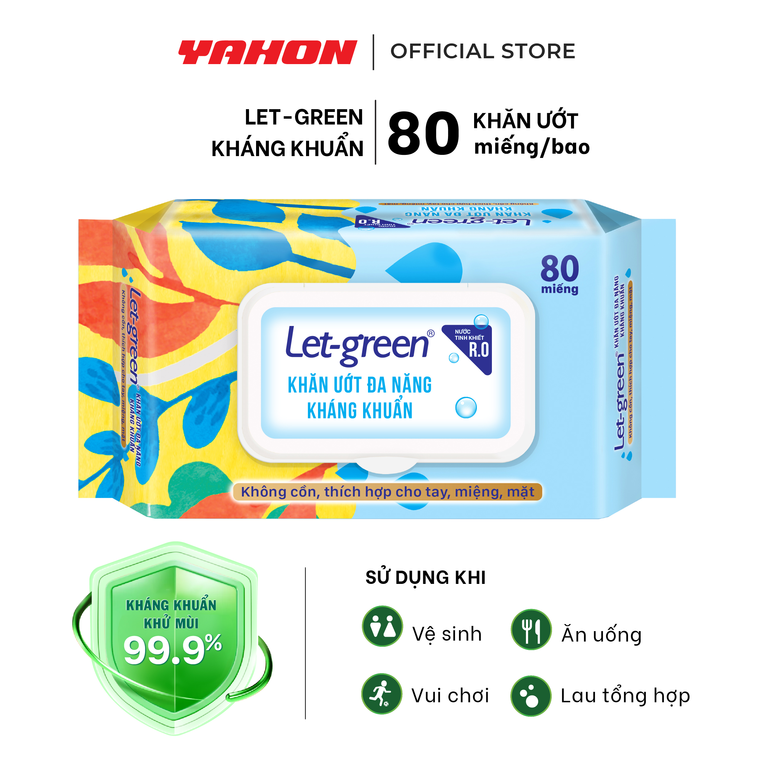 Bao Khăn Ướt Đa Năng Kháng Khuẩn LET-GREEN, 80 Miếng/Bao