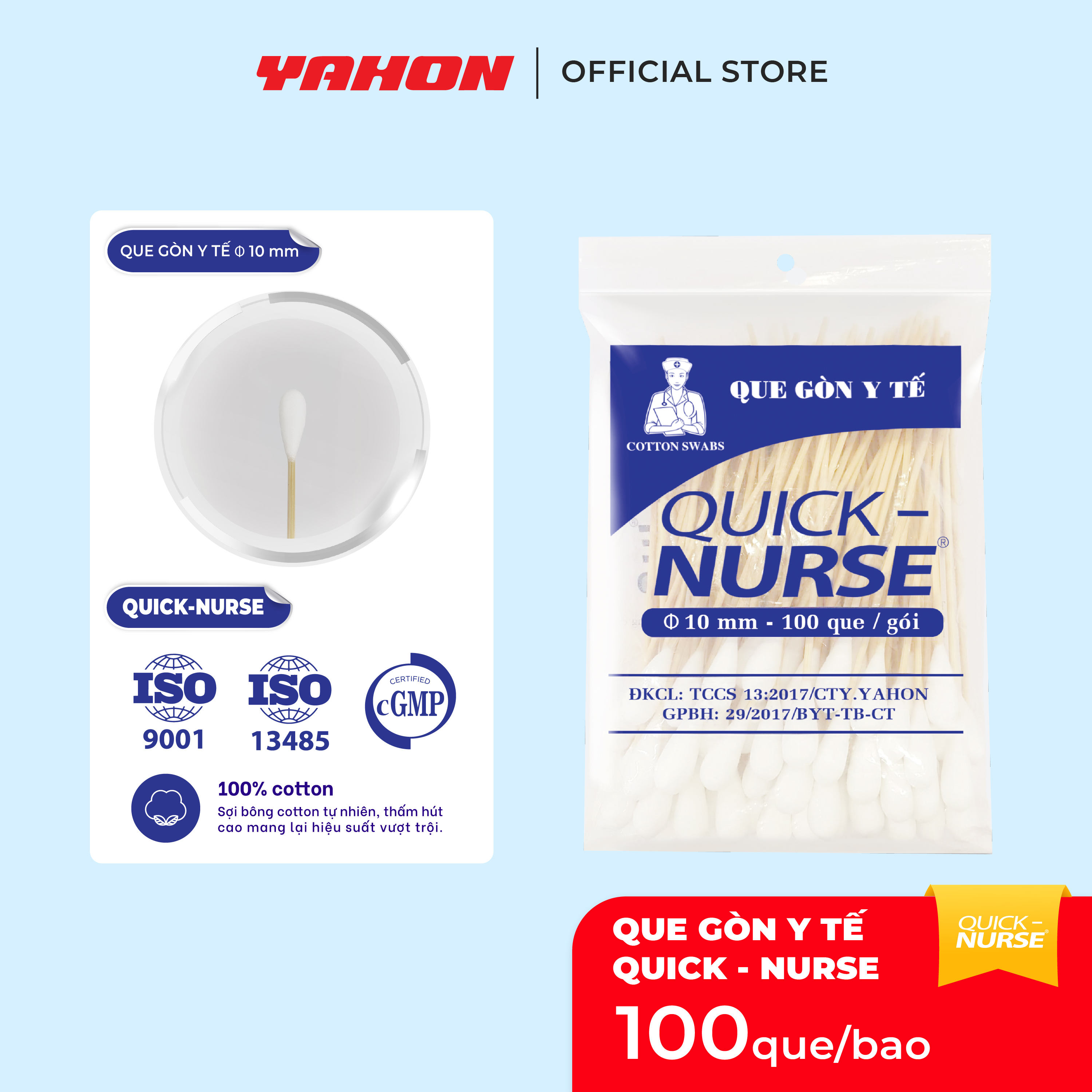 Bao Que Gòn 10mm QUICK-NURSE, 100 Que/Bao