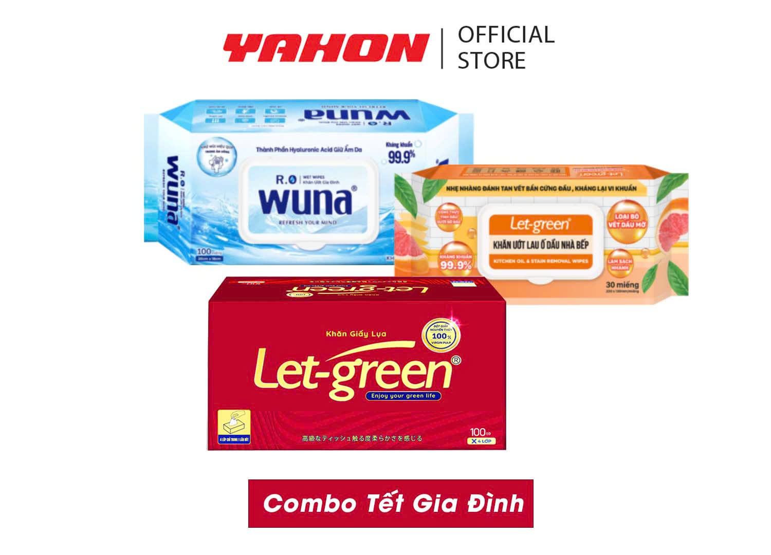 Set Khăn Giấy Let-green Khăn Ướt Wuna Tiện Lợi Sử Dụng Dịp Tết Gia Đình