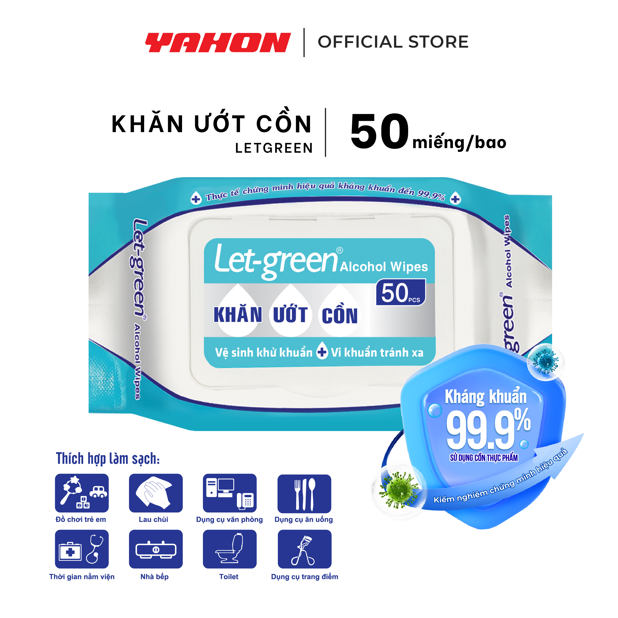 Copy of Khăn Ướt Cồn Let-Green, 50 Miếng/Bao