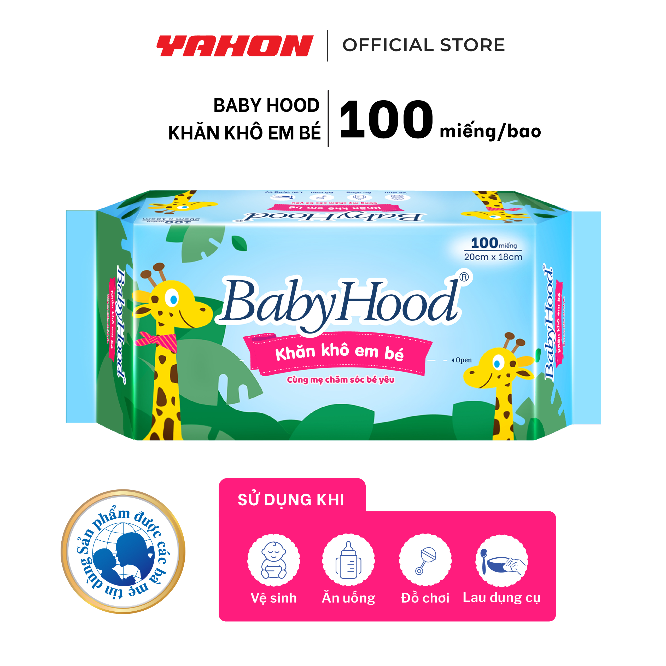 Khăn Khô Em Bé BABYHOOD 100 Miếng - Vải Không Dệt Mềm Mại An Toàn Cho Mọi Lứa Tuổi